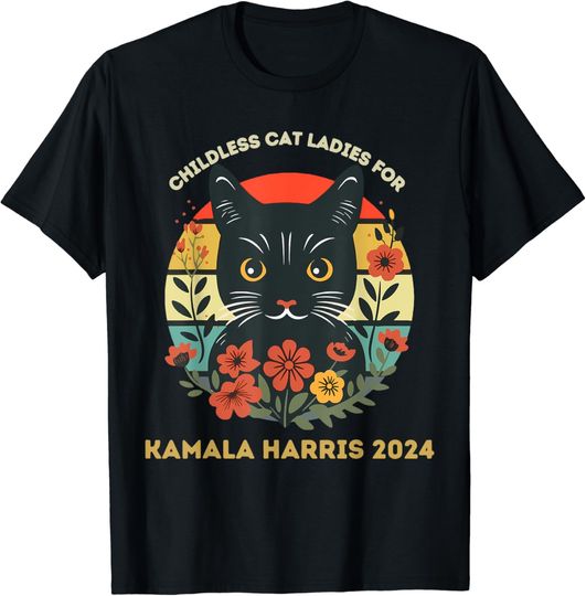 Discover Vintage Childless Cat Ladies For Kamala Harris 2024 Election T-Shirt