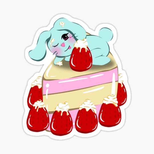 Discover Happy Strawberry cake with little bunny cute pastel