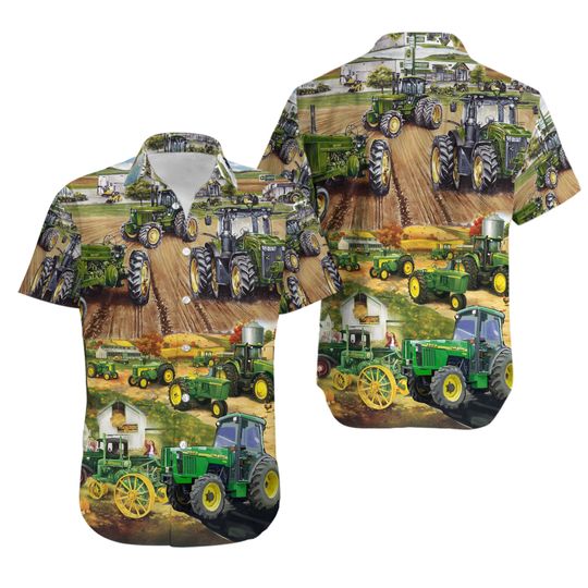 Discover Green Tractor Working Farm Hawaiian Shirt, Green Tractor Hawaiian Shirt