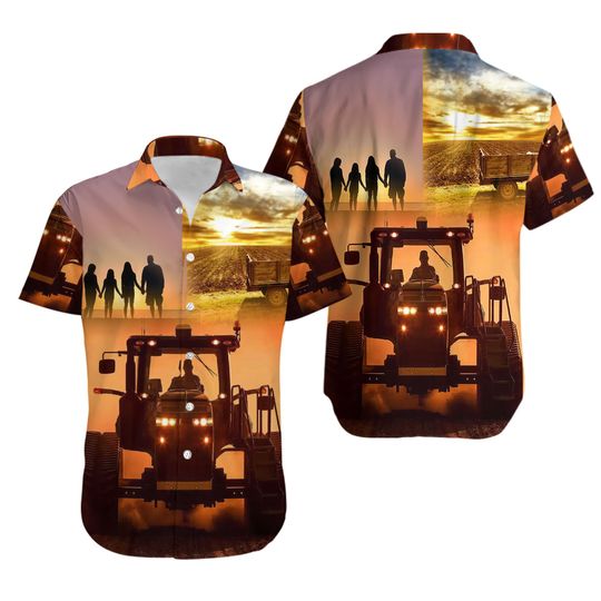 Discover Sunset Tractor Background Design Hawaiian Shirt
