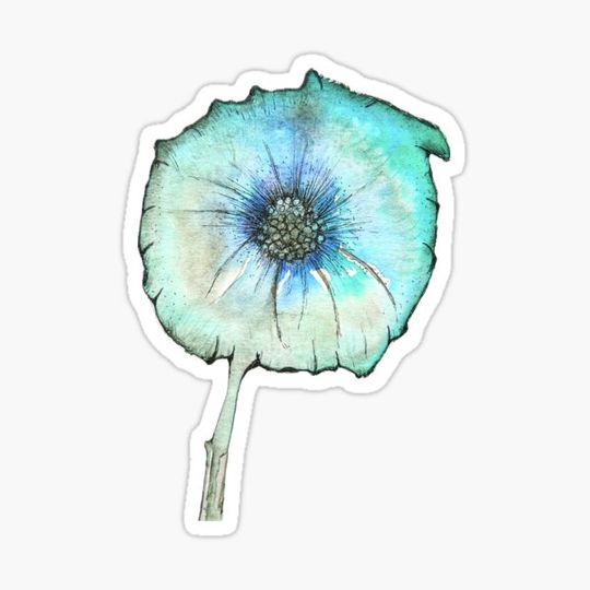 Discover Watercolor blossom, funny flower, poppy in turquoise,
