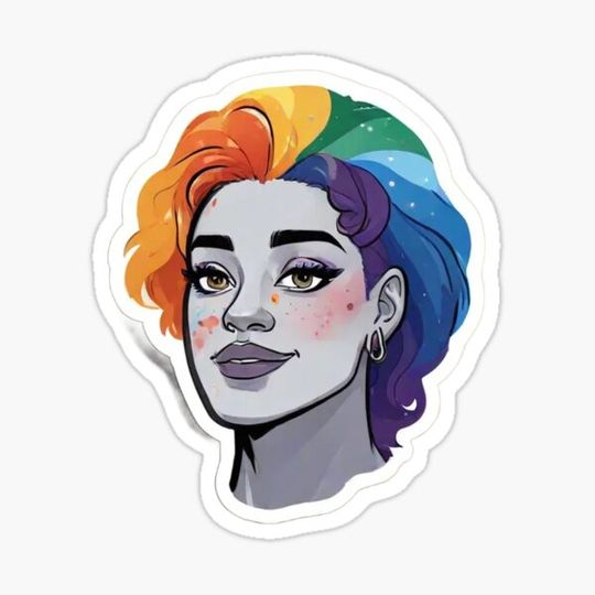 Discover Woman with Rainbow Hair Pride Flag Sticker