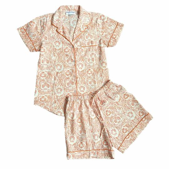 Discover Short Pajama Sets - Orange Tiger Stripe