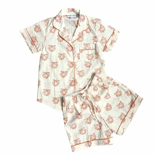 Discover Shorts Pajama Sets - Orange Tiger Face