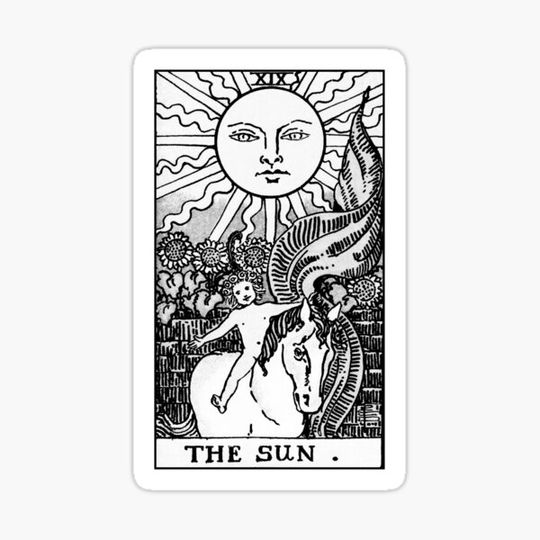 Discover XIX. The Sun Tarot Card | Black and White