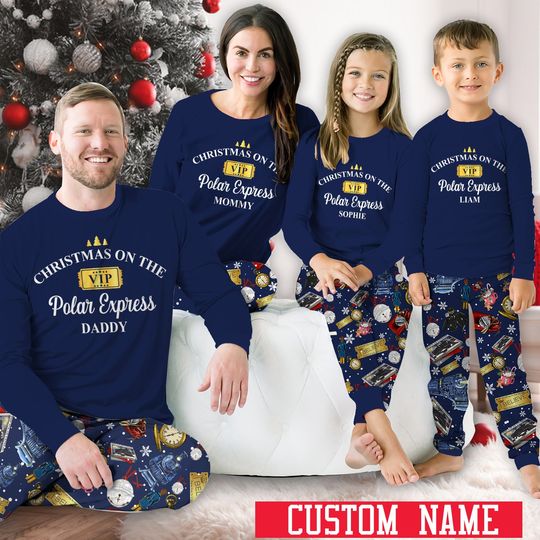 Discover Personalized Family Pajamas Set, Navy Christmas On Polar Express Pajama