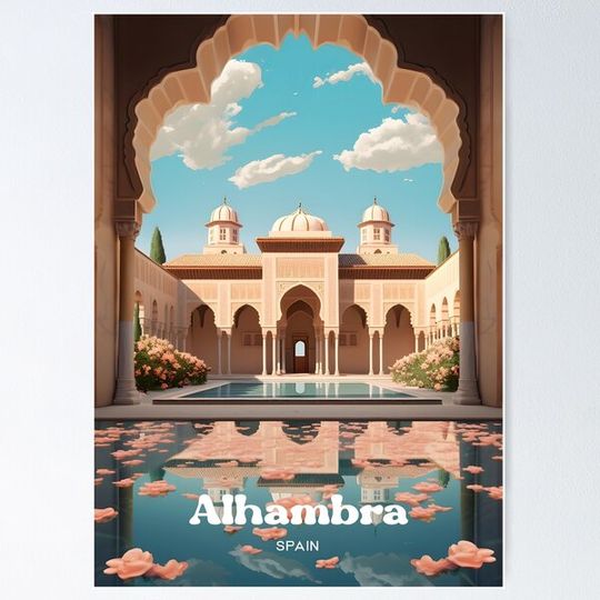 Discover Alhambra Palace Andalusia Spain Travel Art Illustration