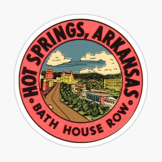 Discover Hot Springs National Park - Bath House Row - Vintage Travel Decal Arkansas, USA