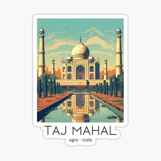 Discover A Vintage Travel Illustration of the Taj Mahal in Agra - India