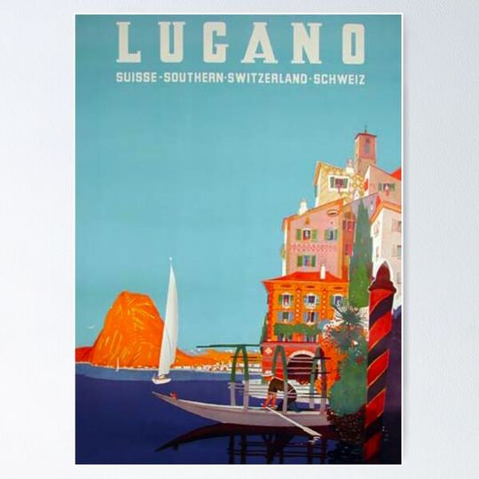 Discover Lugano vintage travel poster