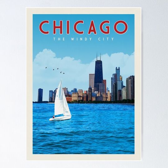 Discover Chicago Illinois Vintage Travel Poster