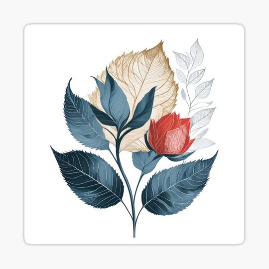 Discover Blue And Red Floral Arrangement With White Veined Leaf