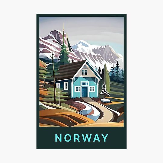 Discover Norway House Digital Art Illustration Travel Poster