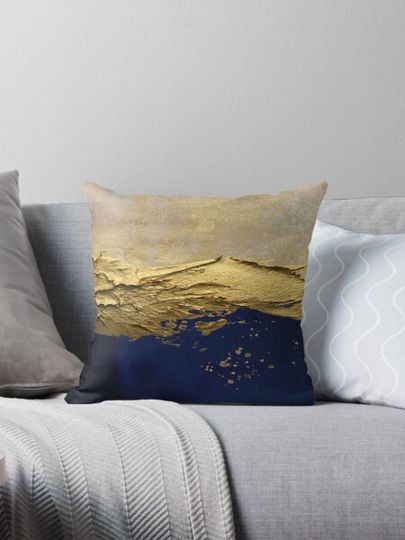 Discover Golden Tranquility: Abstract Oil Painting of a Calming Blue abstract scene with gold paint effect.