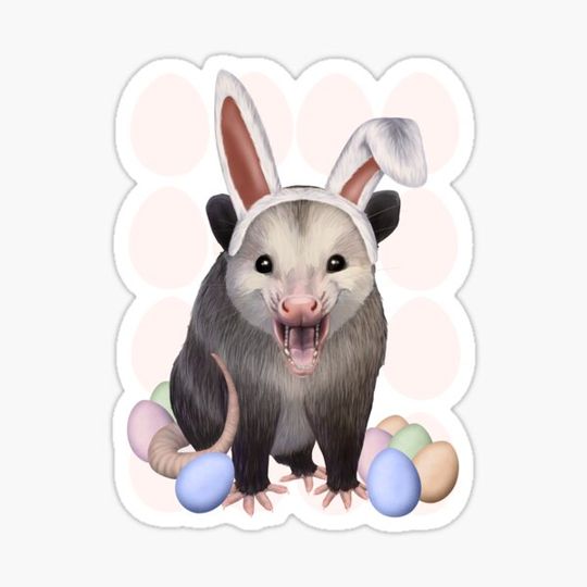 Discover Possum with bunny ears and Easter eggs