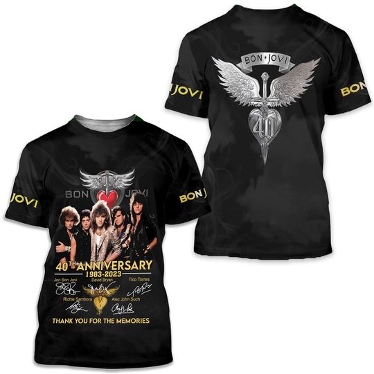 Discover Bon Jovi 41st Anniversary 1983-2024 Thank Memories 3D T-Shirt