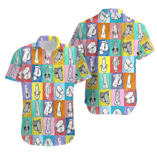 Discover Funny Colorblock Cocks Print Hawaiian Shirt
