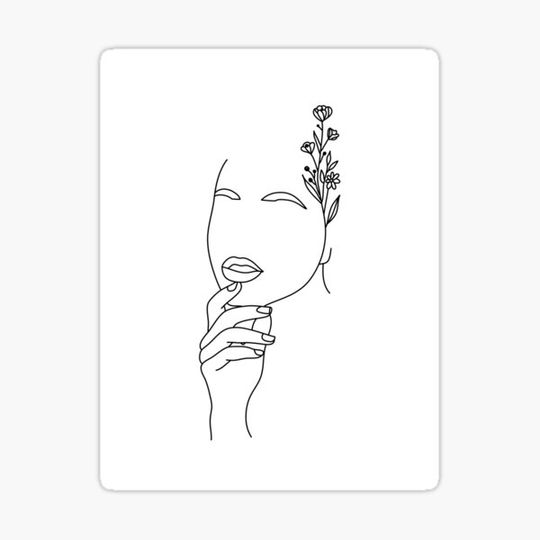 Discover Flower Hair Woman Face Minimal Line Art