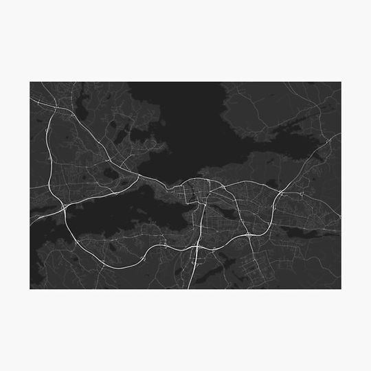 Discover Tampere, Finland Map. (White on black)