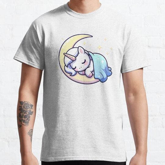 Discover Lunar Lullaby: Cute Kawaii Unicorn on Crescent Moon