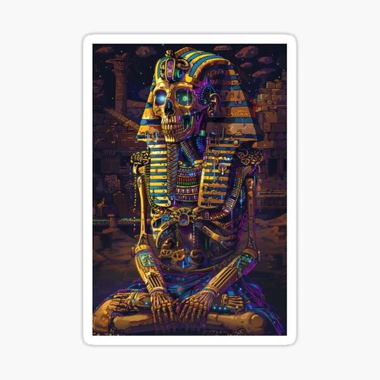 Discover Space Pharaoh Pixel 8-Bit Egyptian Skull