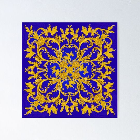 Discover Rococo Kaleidoscopic Blue and Gold print