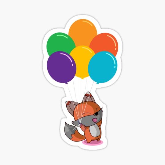 Discover Smiling, orange cute lizard, holding colorful balloons. Fox