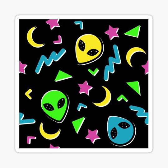 Discover 90s Geometric Alien - Black and Neon