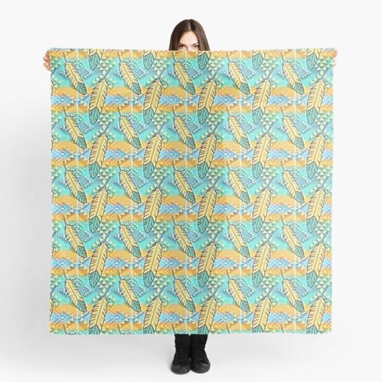 Discover Light Turquoise  / Pale Yellow / Gradient Geometric Feather Print