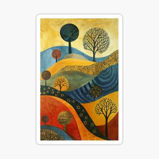 Discover Abstract Landscape with Colorful Trees - Digital Art