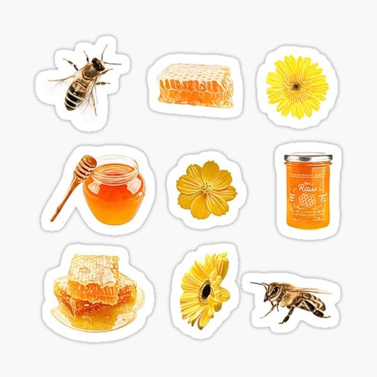 Discover Honeybees ~ Honey, Flower, and Bee Sticker Sheet Bundle Pack ~ Collection Set 1