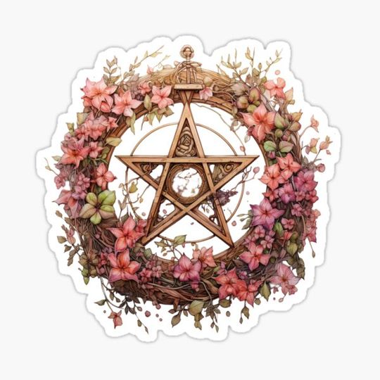 Discover Floral Watercolor Wiccan Pentagram