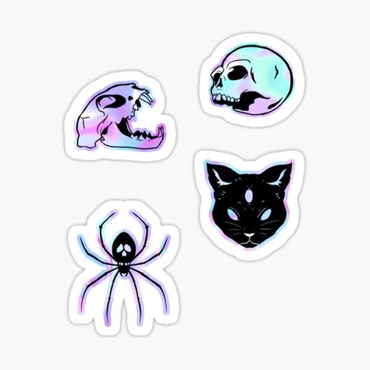 Discover Skull Cat Spider Sticker Stickers