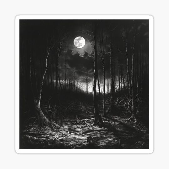 Discover Gothic moon lit woods creepy horror style AI art