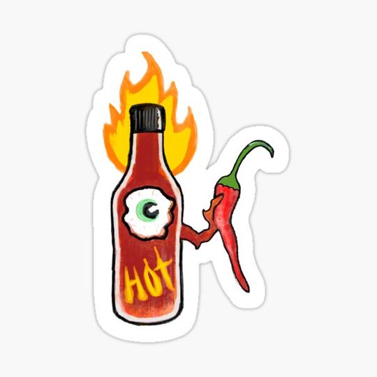 Discover Cute Creepy Bottle of Hot Sauce Holding Chili Pepper