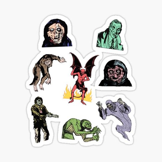 Discover Halloween Horror Monsters Sticker Pack Classic Vintage Spooky Stickers + More (Order Medium-XL ) Sticker