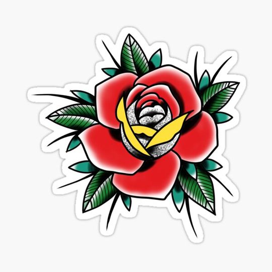 Discover Traditional Rose with colours Tattoo style design