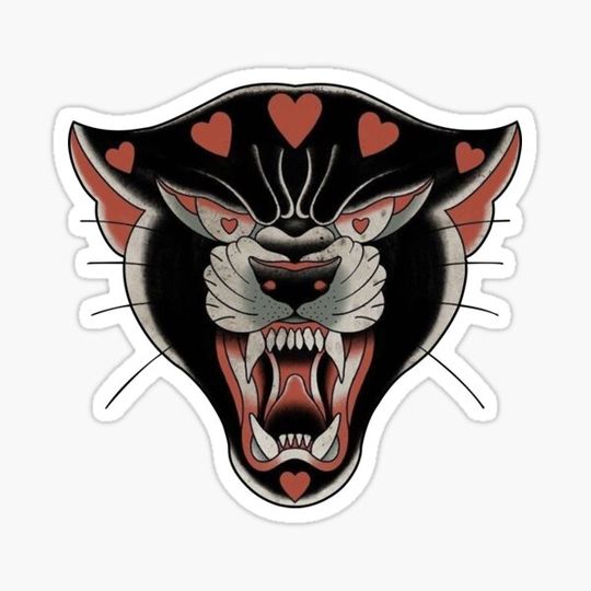 Discover panther head with hearts tattoo