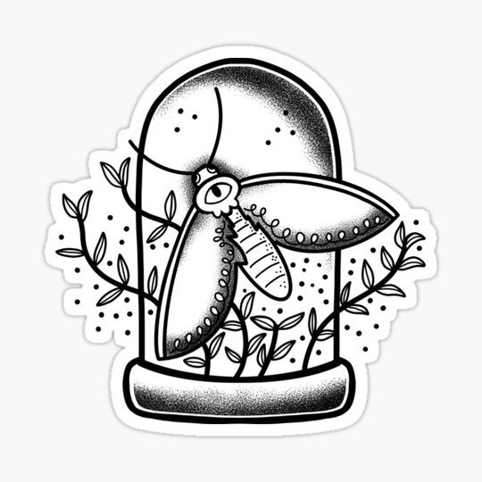 Discover Witchy Boho Tattoo Moth in a glass dome