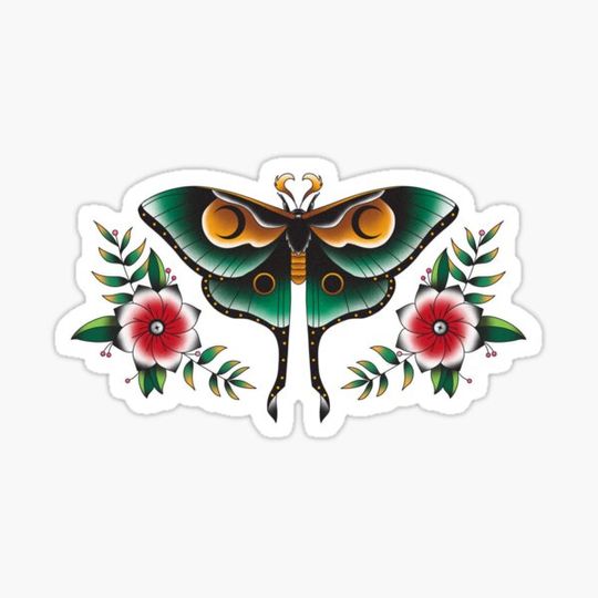 Discover old school Green lunar moth with flowers