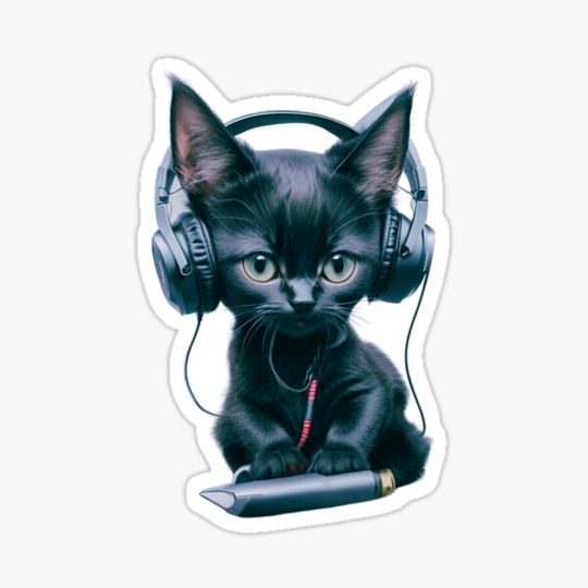 Discover Black Kitten wearing headphones - Cool Cat Gifts - Aria Color