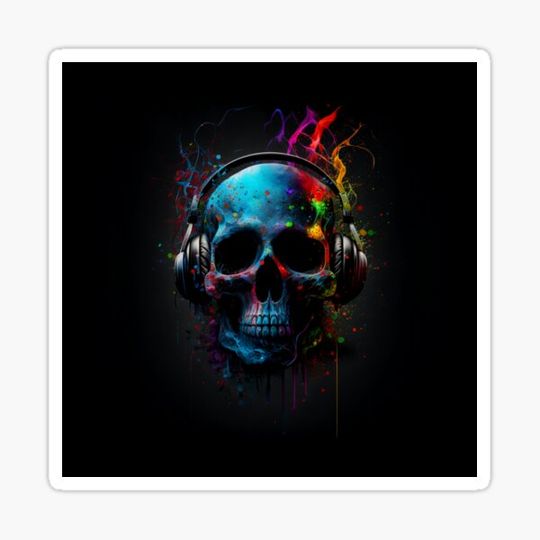 Discover Colorful skull wearing headphones