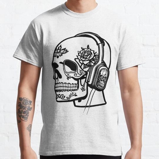 Discover Sugar Skull wearing Headphones Black