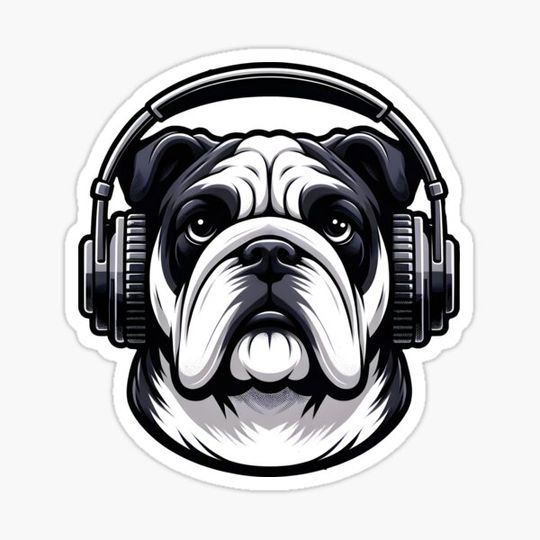 Discover Dog with Headphones - Bulldog