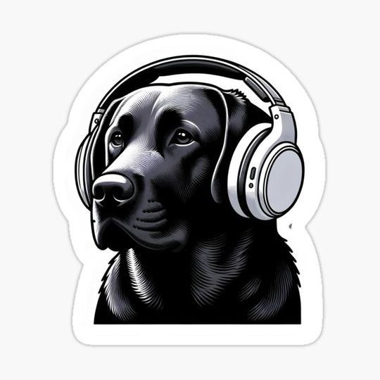 Discover Dog with Headphones -   Black Labrador