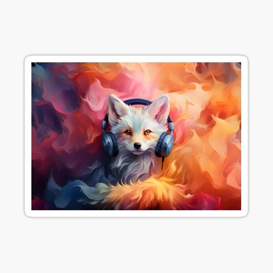 Discover Artic fox wearing headphones.