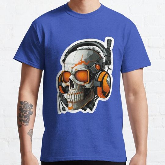 Discover Cyberpunk Skull with Headphones - Orange