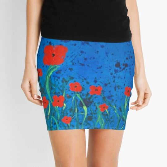 Discover Abstract poppies on blue spatter