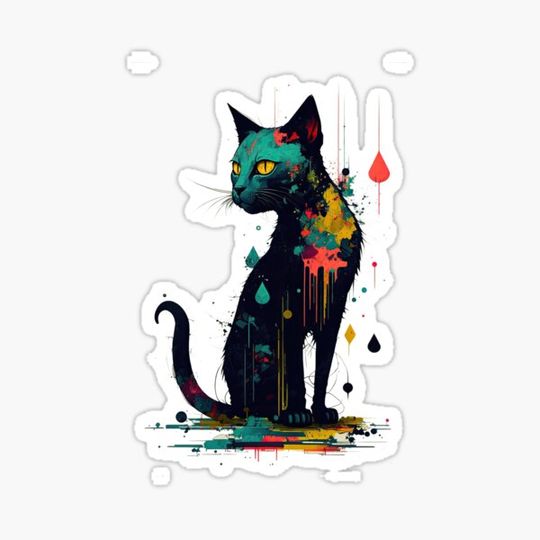 Discover black cat with paint dripping