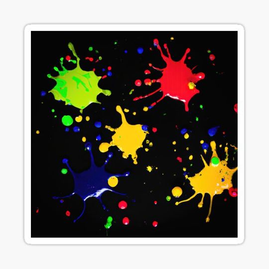 Discover Bright coloured paint splats on a black background